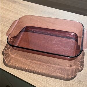 Vintage 2QT Pyrex vision ware cranberry casserole baking dish pan pink ovenware